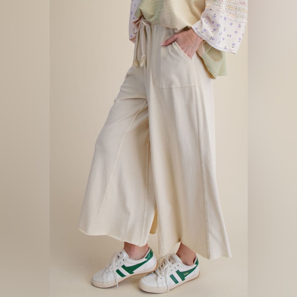 RESTOCK Easel ERCU washed terry knit wide leg pants NWT S M L white ivory cream